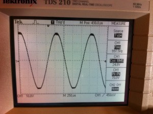 After image. Symmetrical clipping trimpot is adjusted and the 370 is doing 24.8V into 4 ohms for 153.8W.