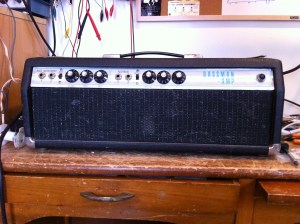 Old silverface Bassman from 1970. One power tube was totally burnt out. The amp was nearly all original other than a few modern tubes. It was in need of a recap and some various other maintenance.