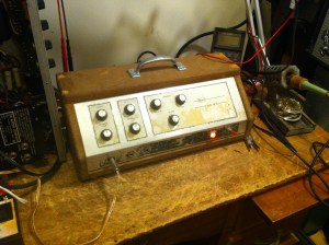 Here is another one of those old department store amps that was almost a toy for it's time, but is now coveted in this era of cheap, mass produced transistor amps. I believe it's fron the late 60s. Has tremolo and reverb, although the reverb tank is actually a toy I think. Tremolo sounds tite though. This one has been through Vietnam it seems. Sears 40XL is the same as the Silvertone 1422 amp. This one was converted into a head but they were actually 1x12 combos.  Much better pics and info here -- http://www.tonegems.com/amps/gallery-69-silvertone-1422-sears-40xl-tube-amp/