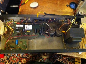 4 transistors in the output section were shorted and many parts on the output section PCB were burnt. This was a labor intensive repair so I could see why the other shop turned it down. The output section uses an interstage transformer to couple the signal from the preamp to the bases of the output transistors. You have to disconnect many wires from the PCB to be able to get it out and access the solder side, which is a hassle