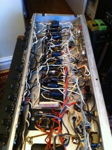 Well, kinda poor lighting but I guess if you've seen one you've pretty much seen them all. Amp had cracked solder connections making one channel quieter than the other. Also the screen grid resistors were 100,000 ohms instead of.............470. Output power in general was weak