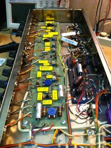 solid state preamp drives the 12AX7 phase inverter. Not sure what year it switched over but I know the earlier versions had the 12AX7 phase inverter and the later ones had a solid state one. Bias trimpot is visible right up front between the two big 620 ohm/2W resistors 