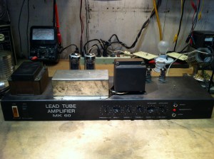 Red Bear MK 60. Cool Russian made amp from the 90s, similar to JCM800 as they say. It is crunchy and crisp and it rocks. I only got the chassis, not the whole enclosure. It was distributed by (Gibson of all people) in the US but only for a few years. 