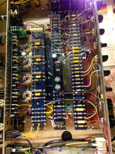 BLUE Matamp on the bench made in UK by Radio Craft. These amps are pretty nice builds with their PCB turret board construction. Seems rugged, and you can tell there is time taken into making something special. Could easily just dump it on a huge PCB and eliminate much of the hand wiring and soldering but they chose not to do this, great. This layout is very similar to the Blue Matamp I had in a previous post, if you would like to peruse for more in depth info.