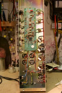 The quintessential, Marshall JCM800 from 1983. Still has the original power supply caps and they are visibly bulgey. However, AC at the B+ node is only 5V at idle and 19 at clipping -- seems pretty average. Amp still performs normal but the caps are probably getting towards the end of their days. It is year 32 after all. Layout is very similar to Marshall JMP. This thing appears to be untouched other than what look like new 1k/5W screen grid resistors.