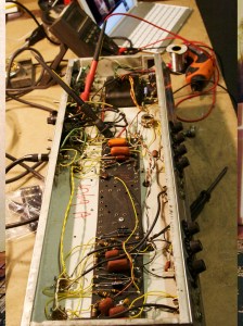 Fender Super Bassman in the lab. Kind of an interesting Bassman because the B+ is only about 400V. Typical Bassmans are around 450-480V. Because the B+ is so low it only does about 70W at clipping. Can be kind of misleading at first since most Bassmans with four power tubes do around 100W.